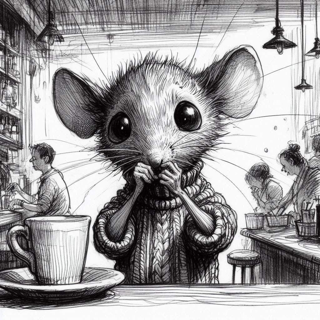 Shy mouse in a cafe