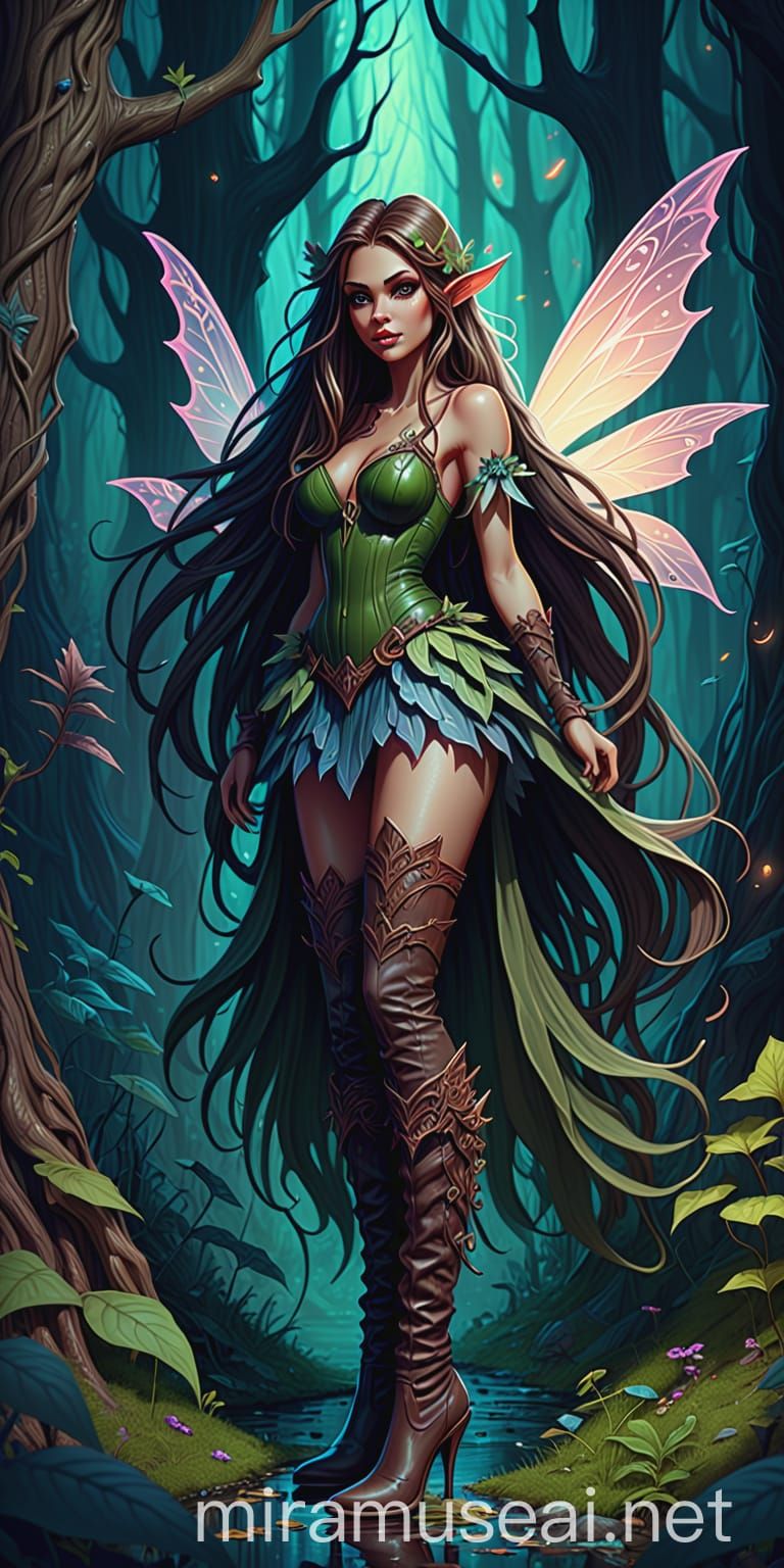 Fairy in an enchanted forest, detailed illustration