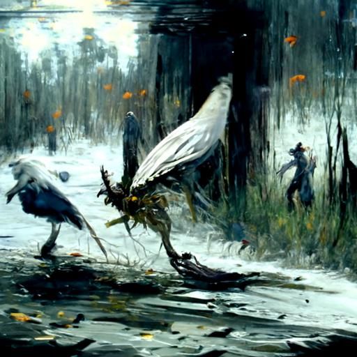 Bird chasing butterfly through swamp
