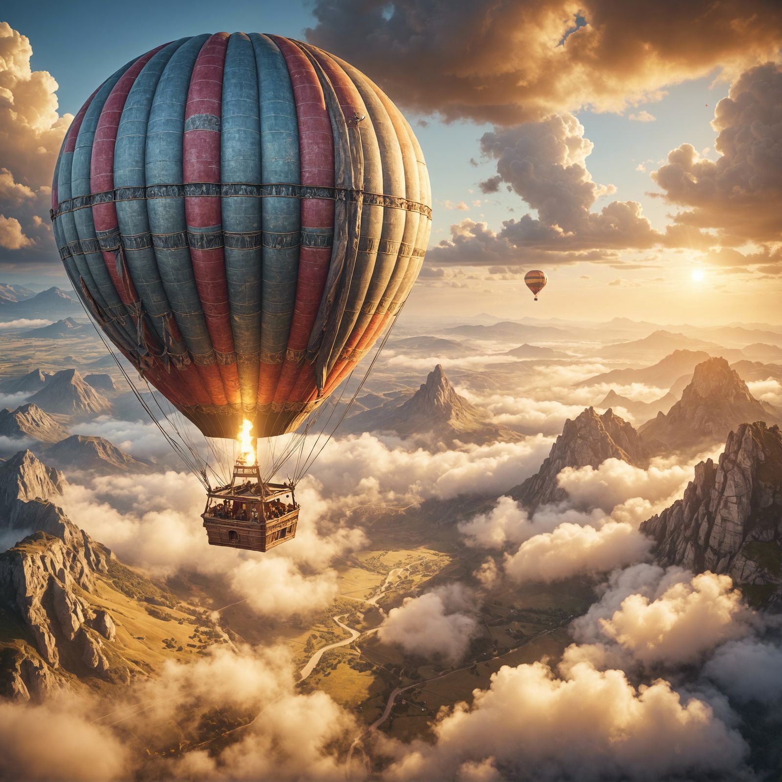 Insanely detailed, A Montgolfier hot air balloon, age of exploration, a Montgolfier hot air balloon drifting ...  by @morr5750
