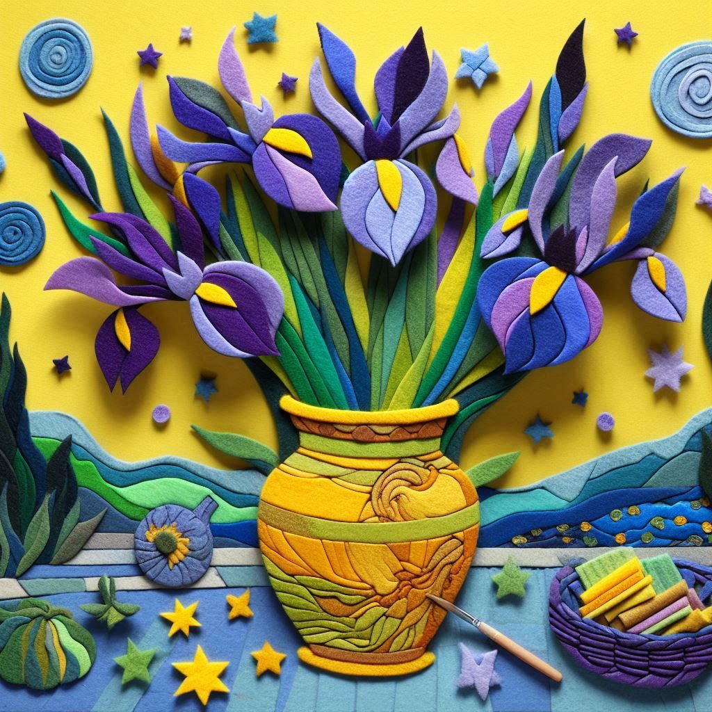 Irises Against a Yellow Background by Vincent Van Felt