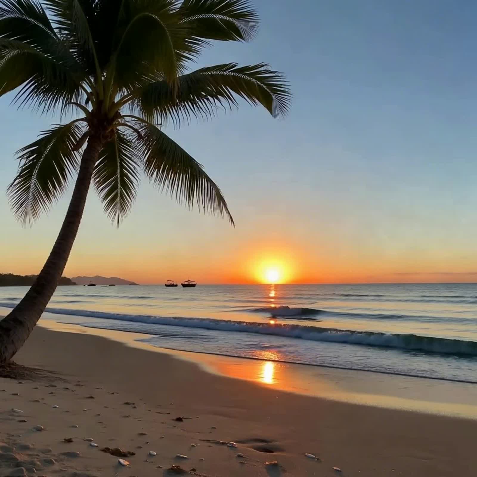 Sunrise over a tranquil beach.