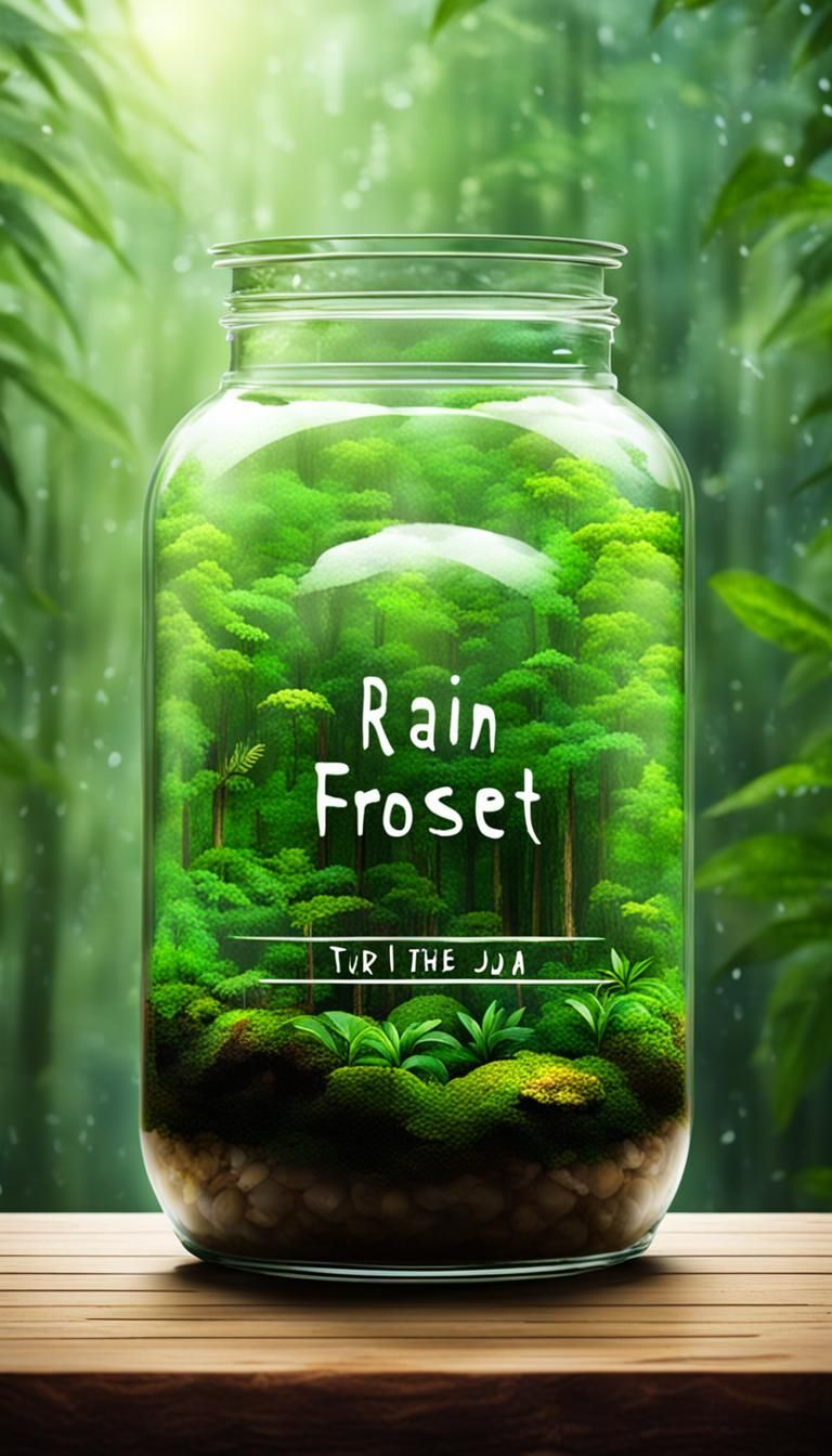 rain forest in a wide jar with the inscription rain forest.