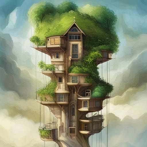 Treehouse In The Clouds - AI Generated Artwork - NightCafe Creator