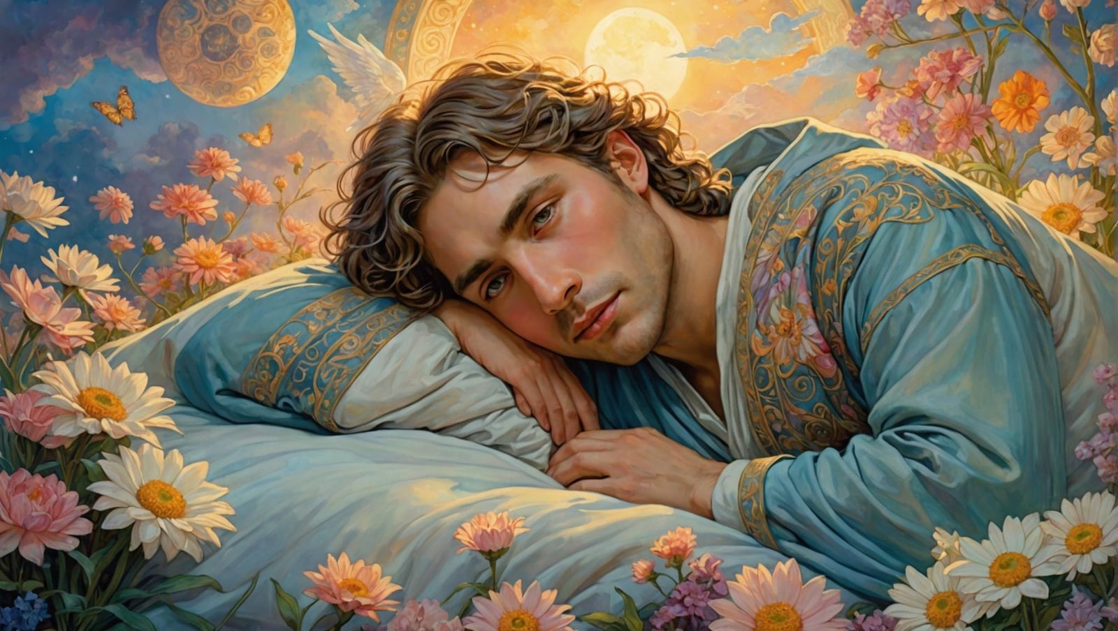 Ethereal Dream: Man Asleep in Anime Style