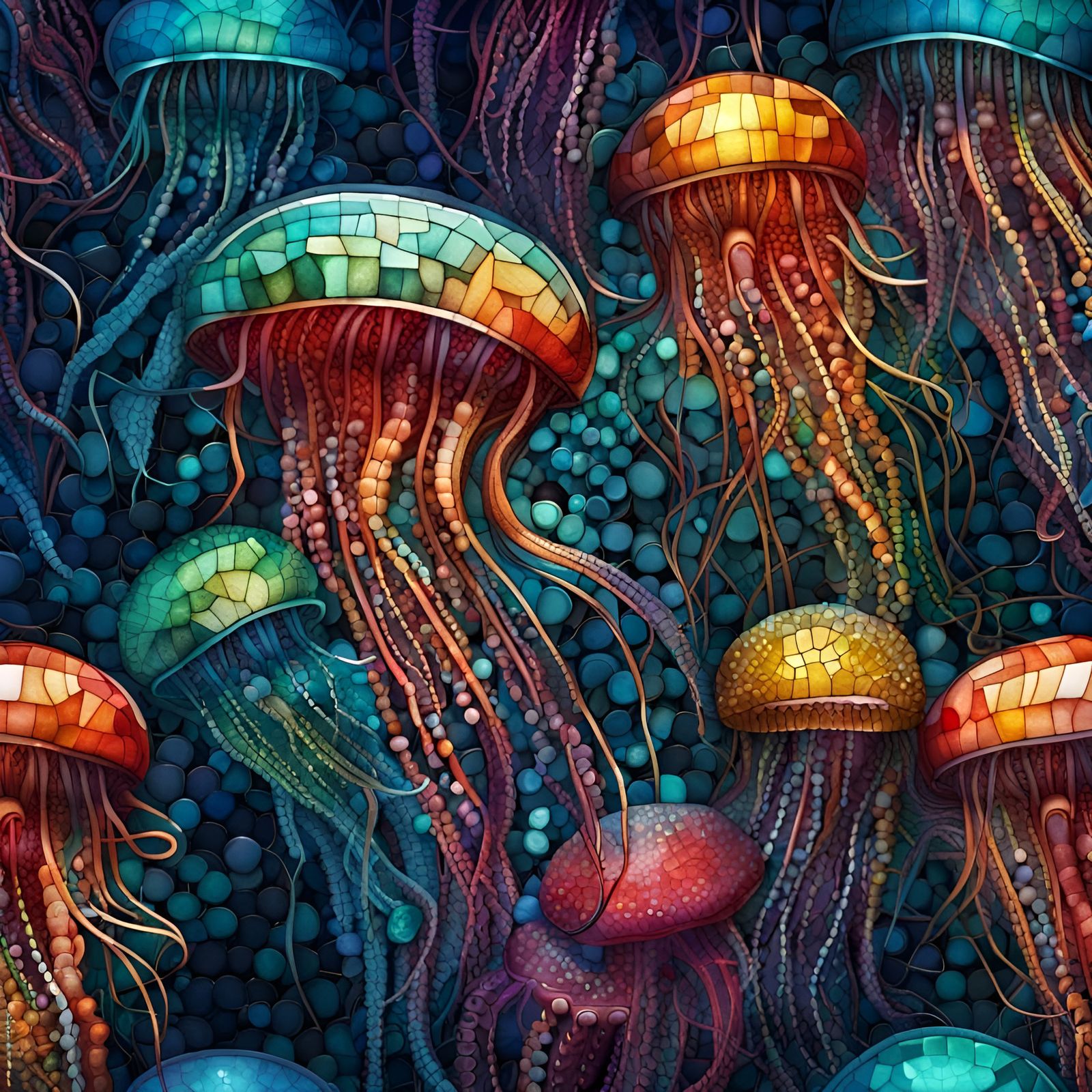 Mosaic Jellyfish - AI Generated Artwork - NightCafe Creator