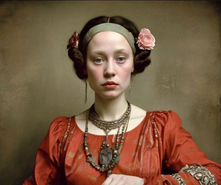 Woman with a wild rose in her hair