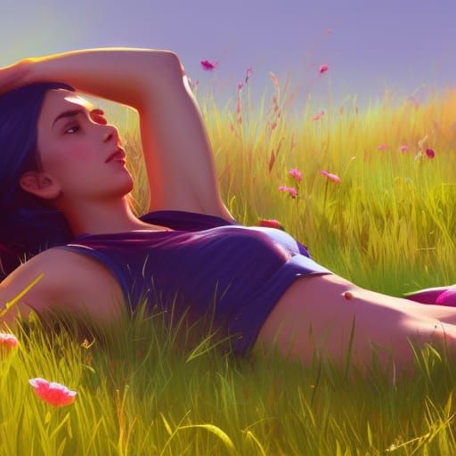 Lying in a meadow