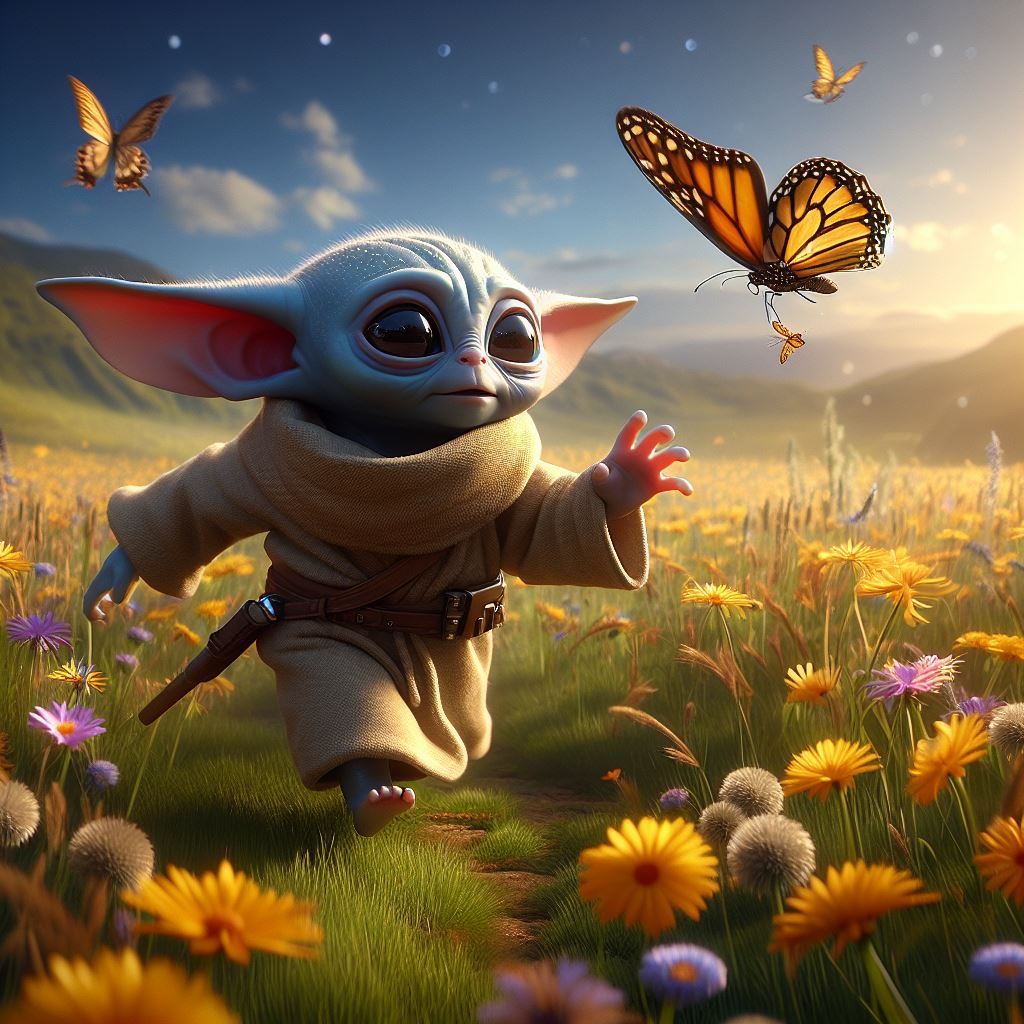 "Grogu chases a Butterfly!"