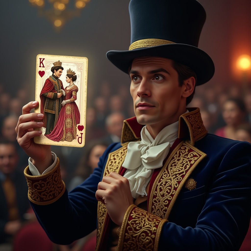 Magician Reveals Family Card in Futuristic Realism