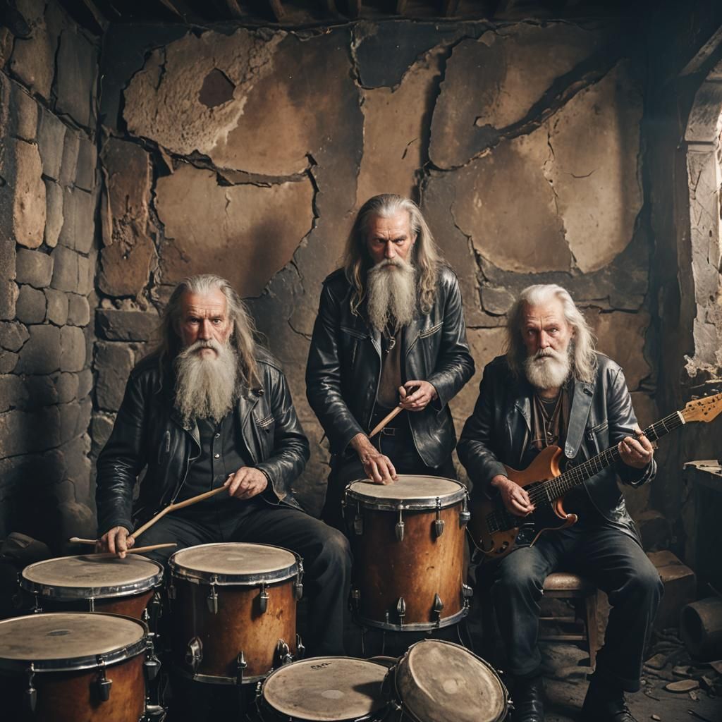 3 Mann Rockband mit Schlagzeug und eGitarre, alle über 80 Ja...