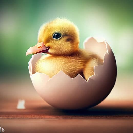 Cute baby duck in eggshell