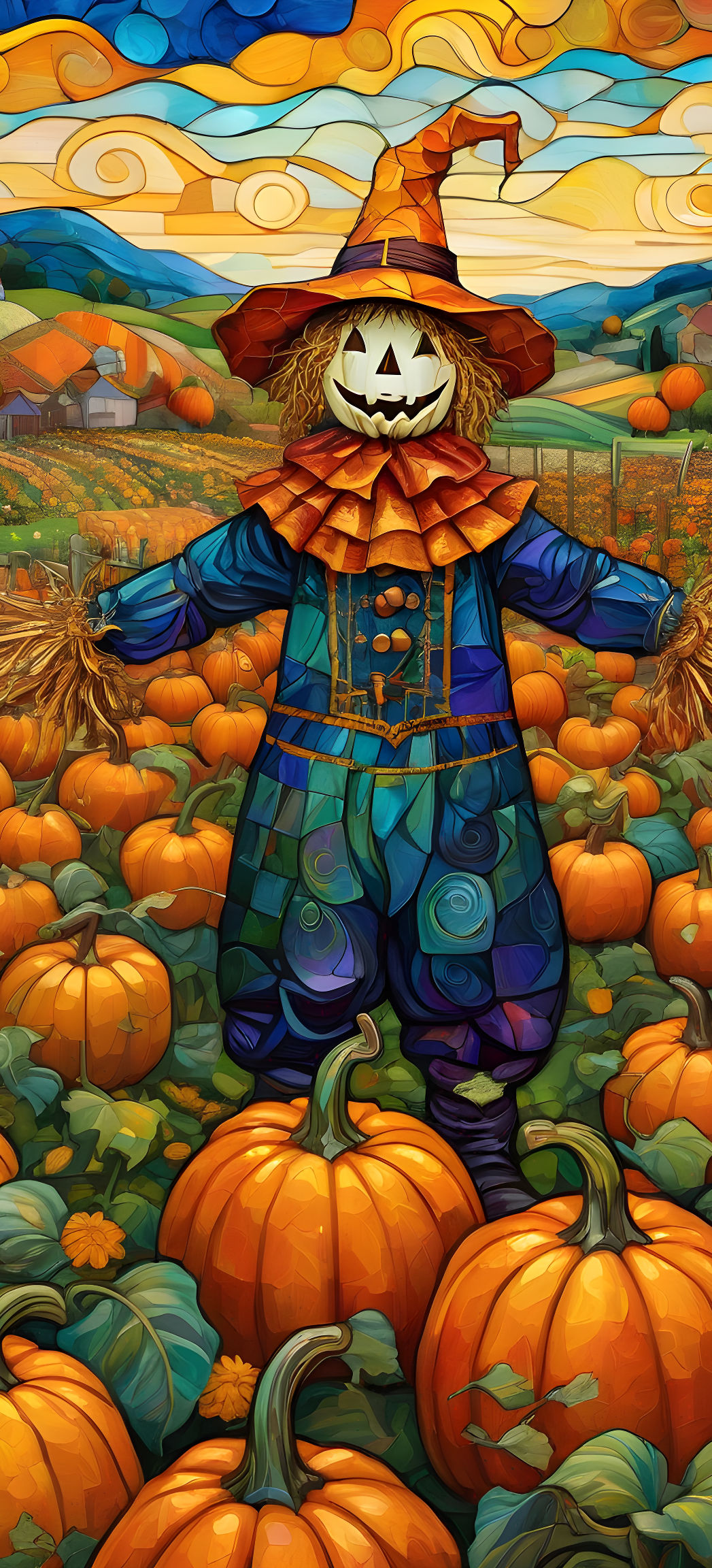 Halloween stained glass scarecrows