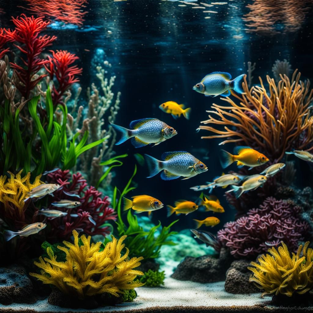 aquarium fish flowers water plants AI Generated Artwork NightCafe