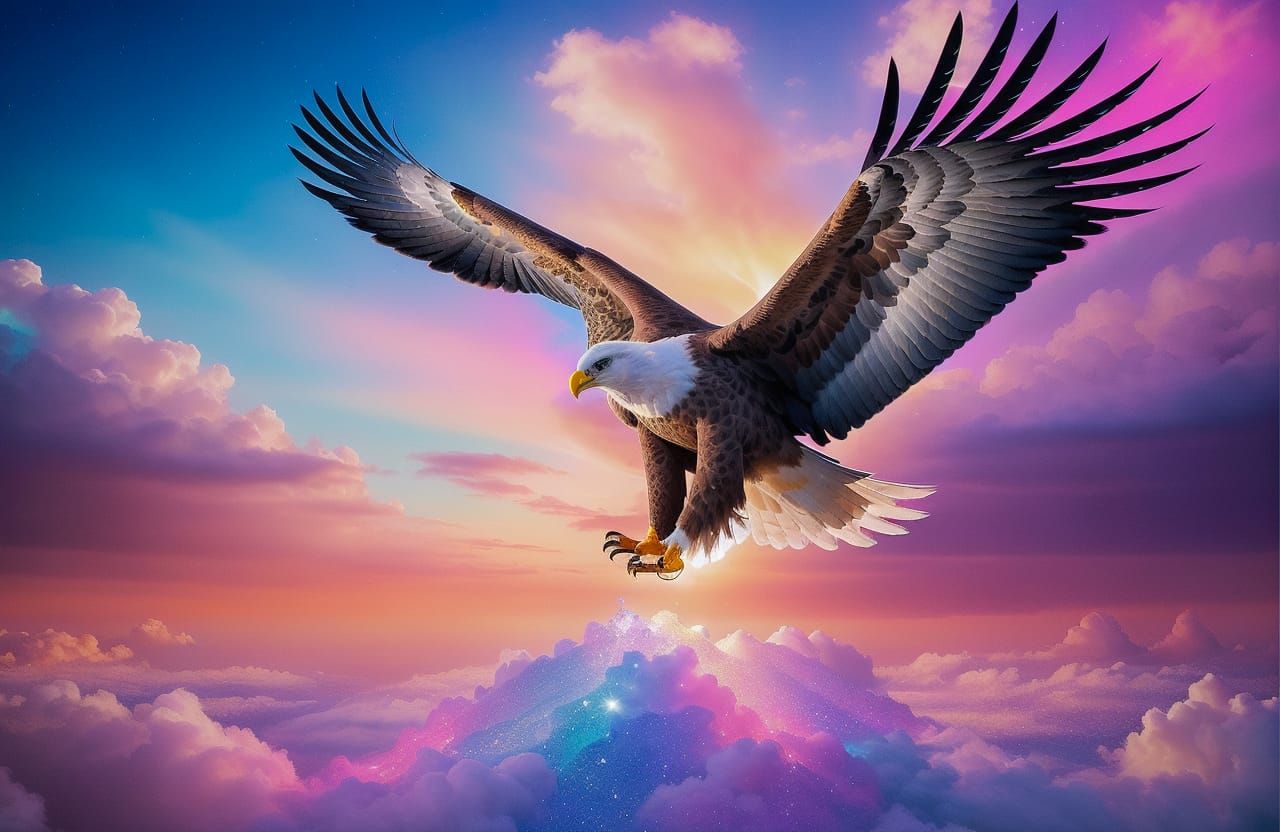 An Eagle Touching the Glitter Sky