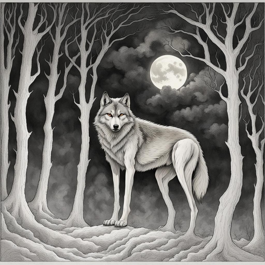 wolfe, moon, forest 1 - AI Generated Artwork - NightCafe Creator