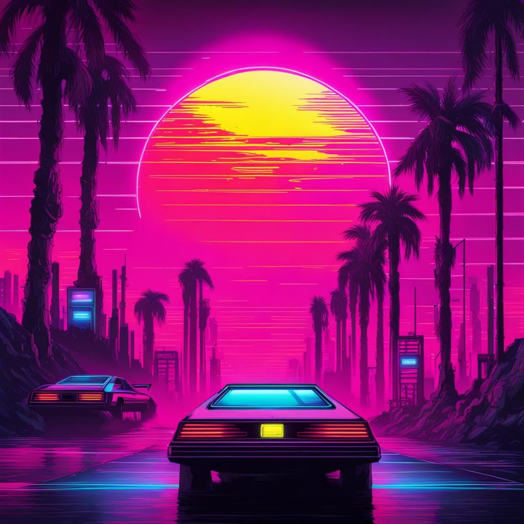 Drag race to the sun synthwave neon retro