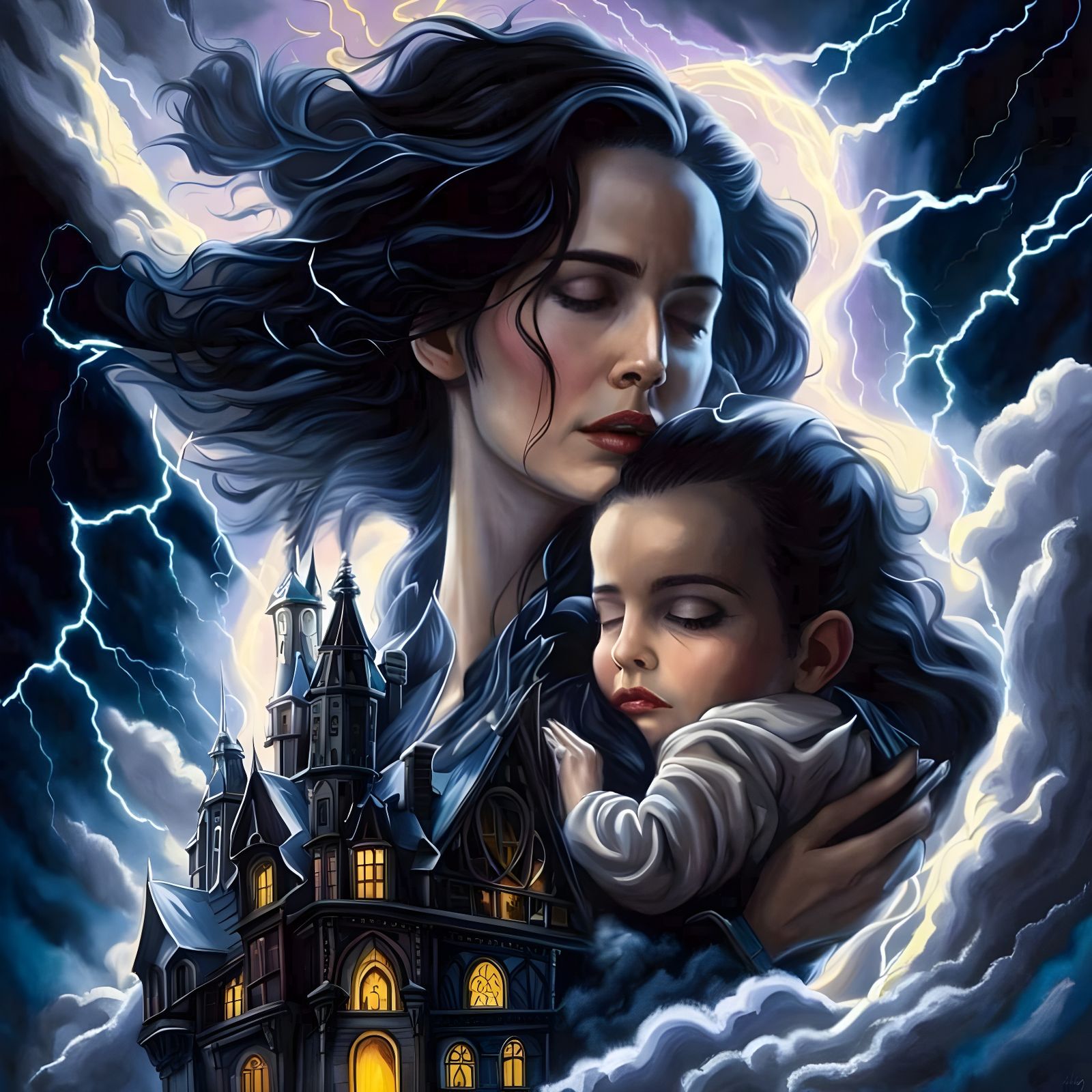 "Lightning Crashes, A New Mother Cries. Forces pulling from the center