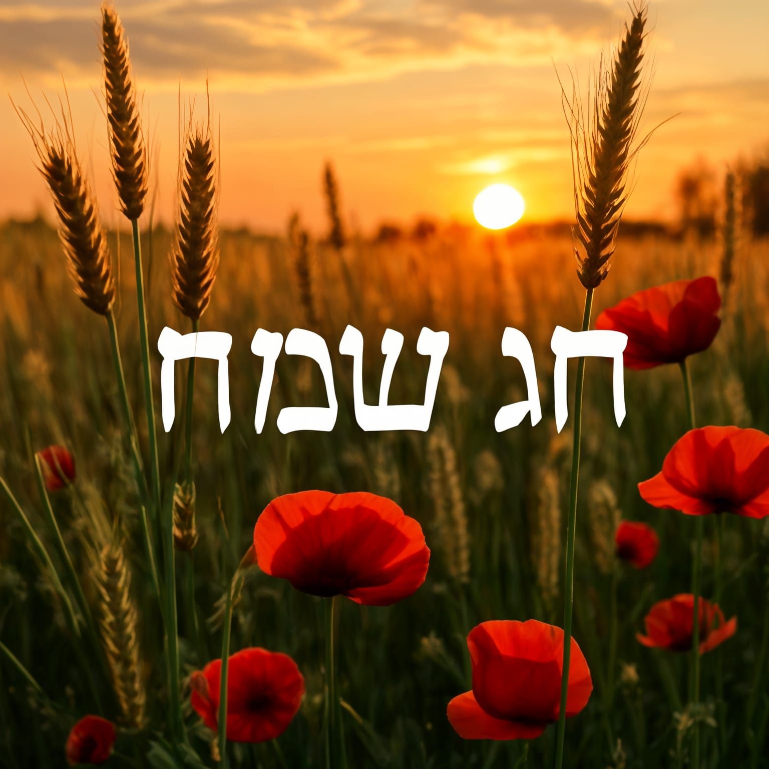 Happy Holiday in Hebrew with Wheat Field