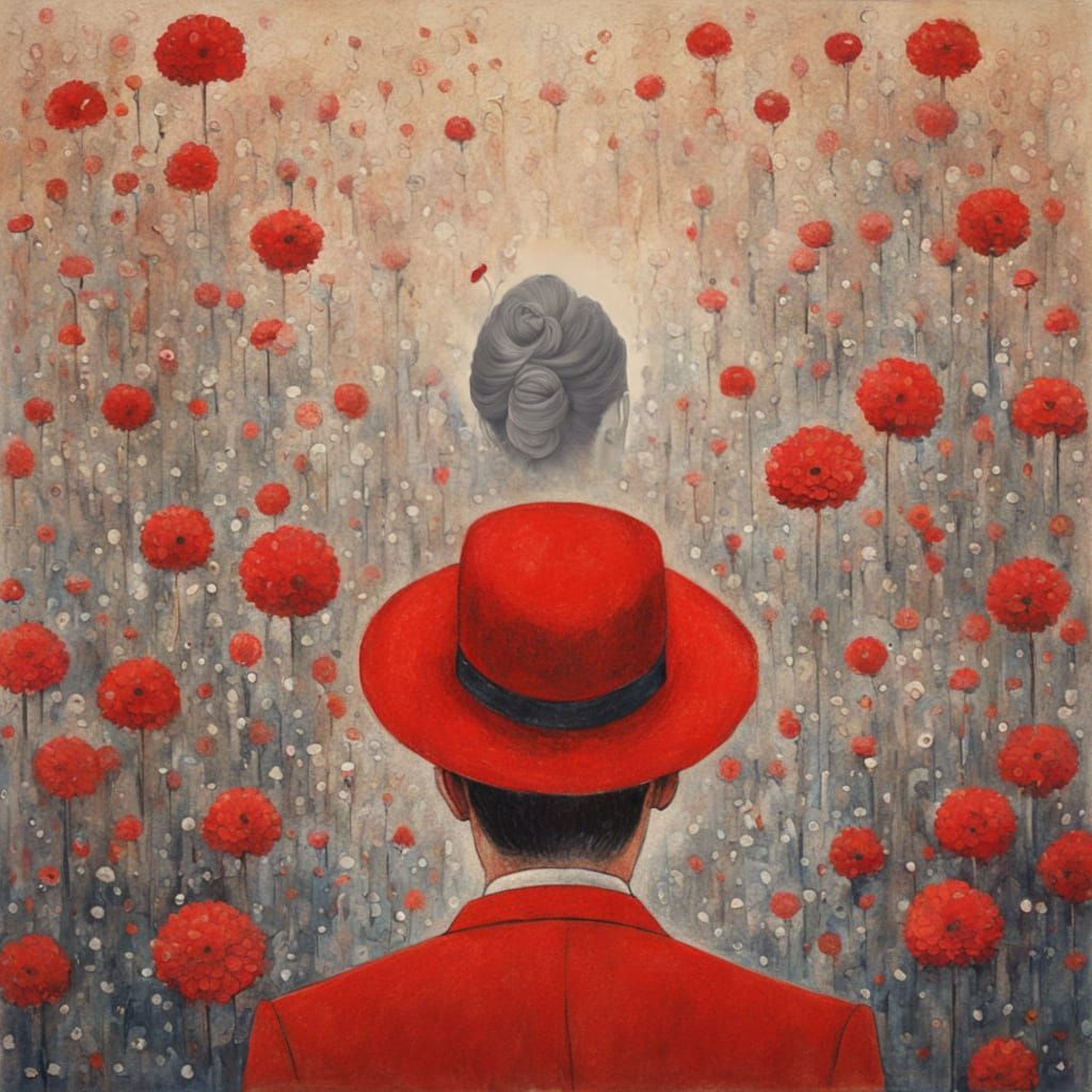 Whimsical Whimsycore Gentleman with Flowers in Pointillism