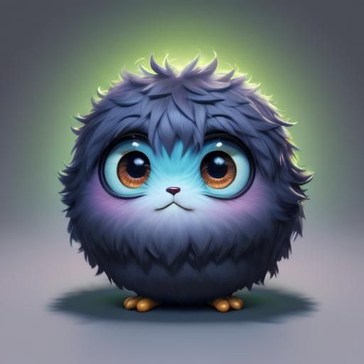 A unique creature, cute, fluffy, big chibi eyes.