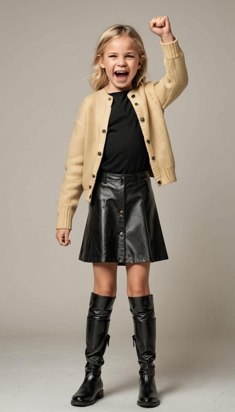 photo realistic angry 6-year-old beautiful blond girl in boo...