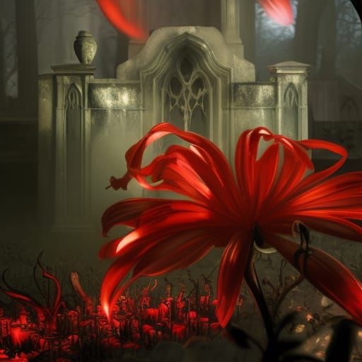 Lycoris radiata in a gothic cemetery a masterpiece, 8k resol...