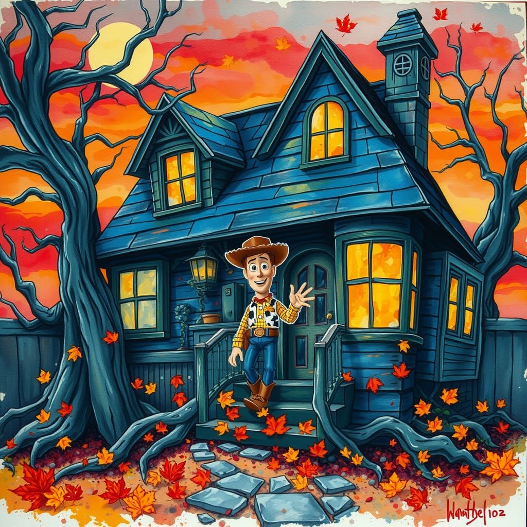 Haunted house with Woody from Toy Story.