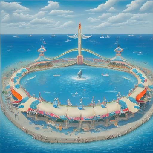 Surreal Water Park Dolphin Show as Dali Painting
