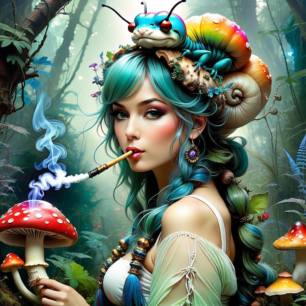 Hookah Smoking Caterpillar on a mushroom - still not there b...