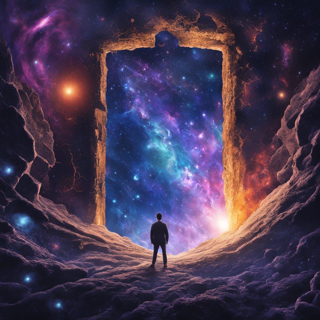 Surreal Cracked Wall Reveals Glowing Galaxy Oil Painting