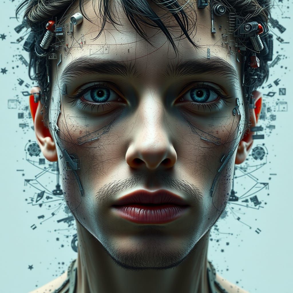 Fragmented Self-Portrait Blending Human and Digital Elements