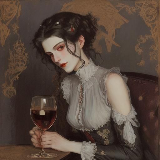 A intricately detailed vampire at romantic night 
By Zinaida Serebriakova, Konstantin Somov and Egon Schiele 
