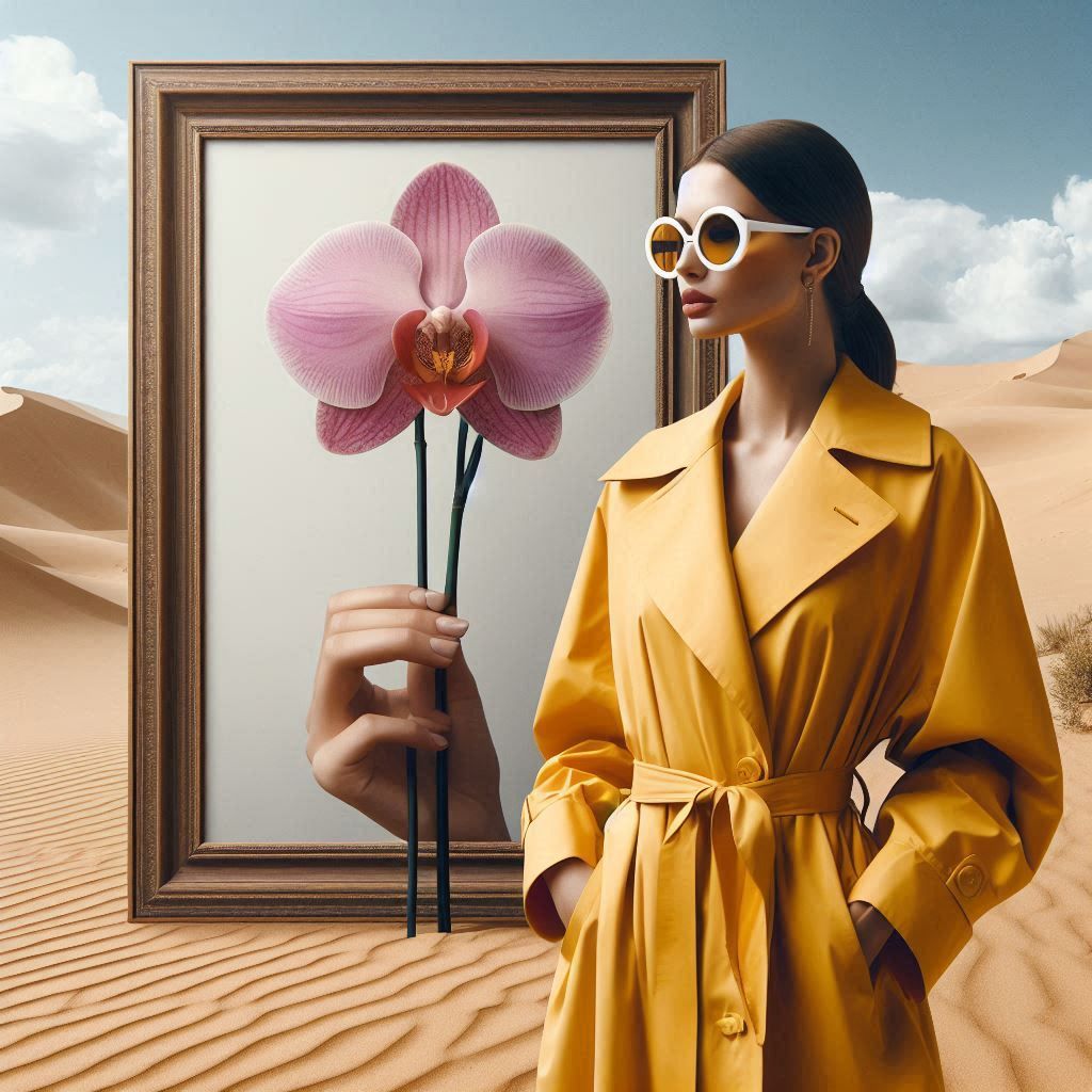 Woman in raincoat and orchid