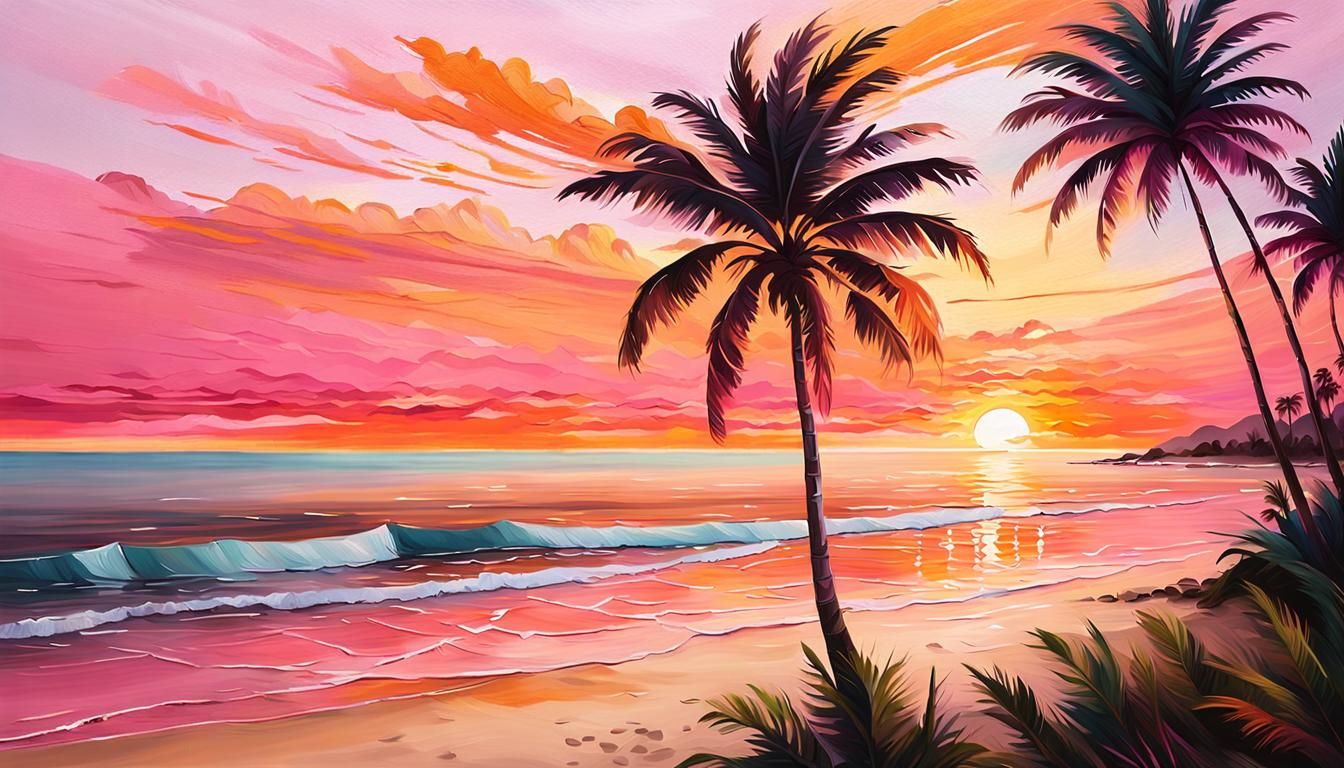  palm trees waving in the wind with a huge beautiful Sunset behind them  by @Willy Star