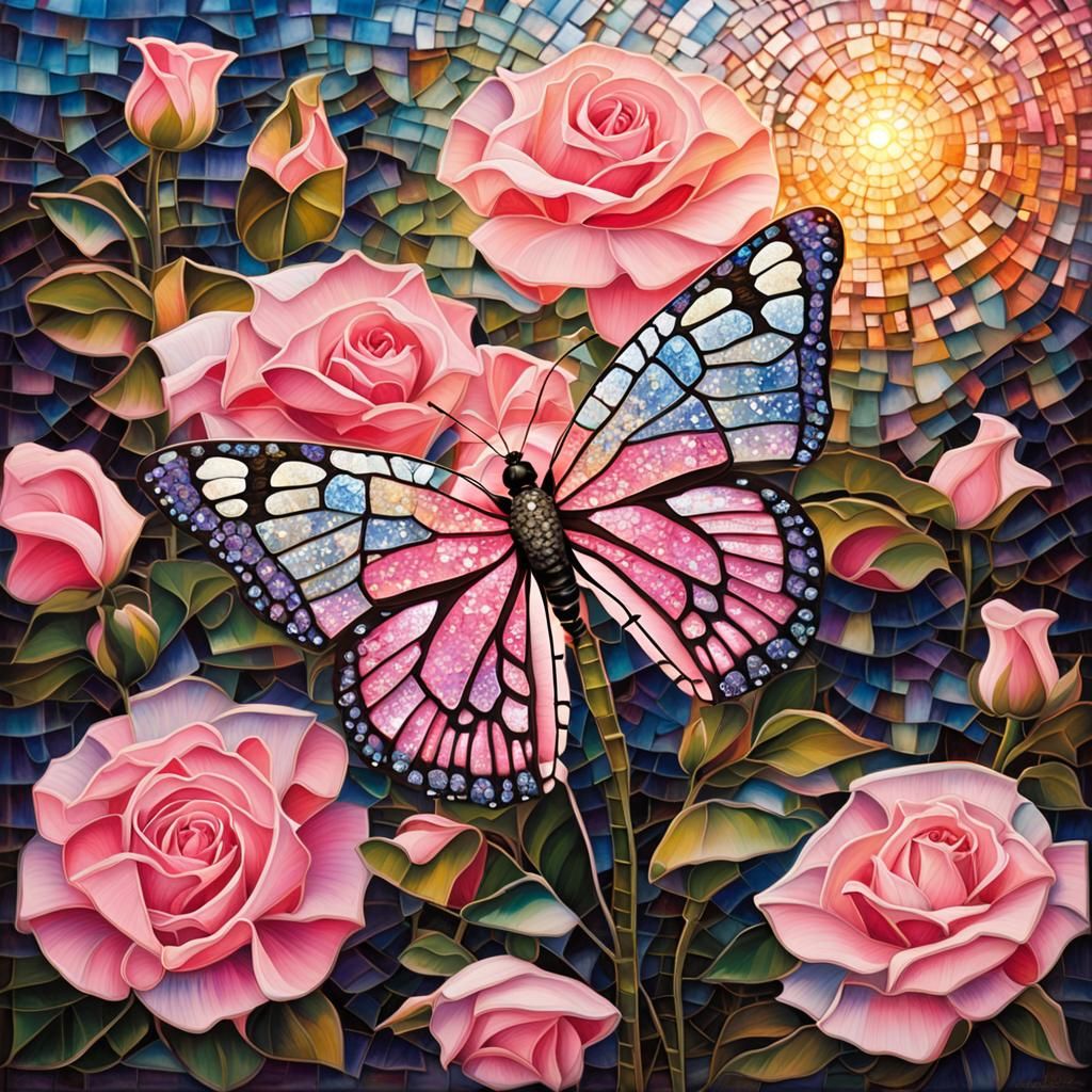 In a garden bathed in the soft light of dawn, a magnificent ...