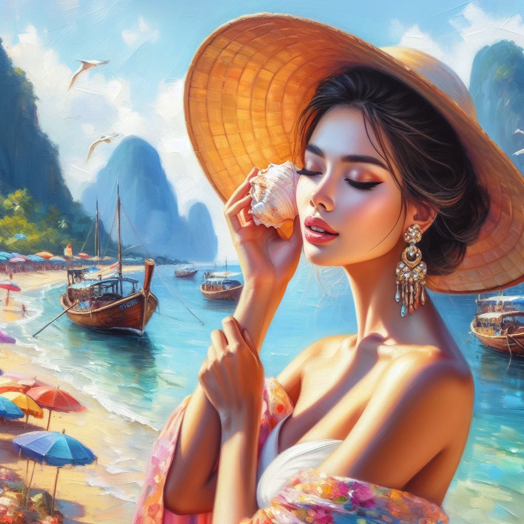 a woman with a shell