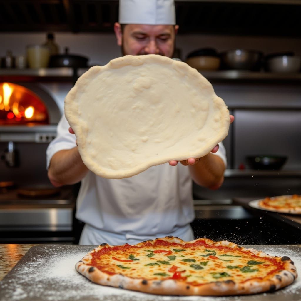 <lora:pizza:1.0> Stretching the dough 