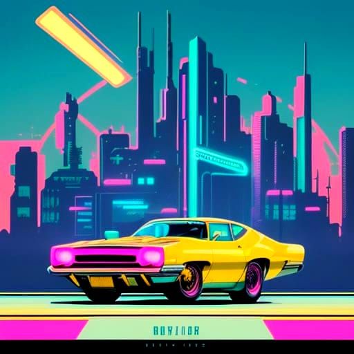 Retro Futuristic Cityscape in Vibrant Neon Colors