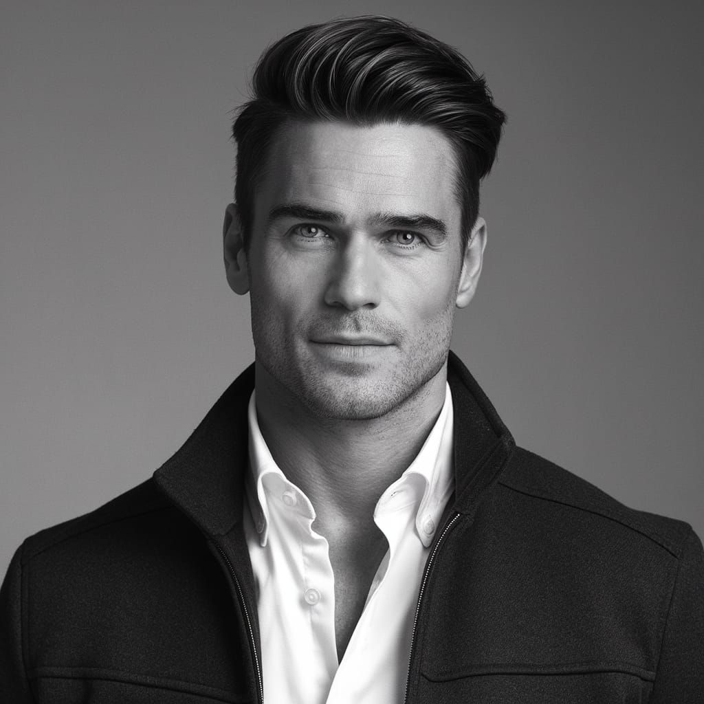 Striking Portrait of a Confident Man in Black and White