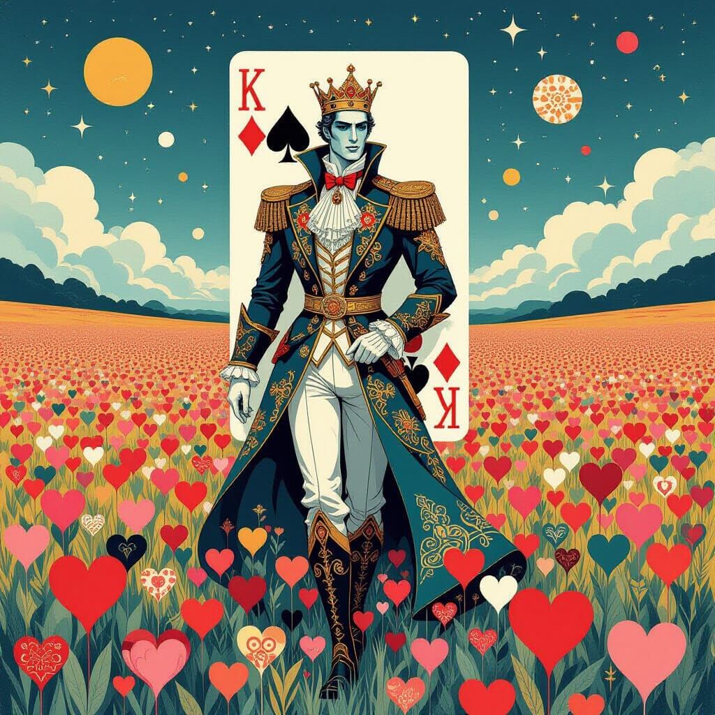 King of Diamonds in a field of Hearts