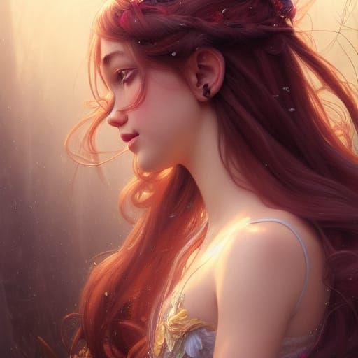 Gorgeous young fairyland girl with long weavy hair
