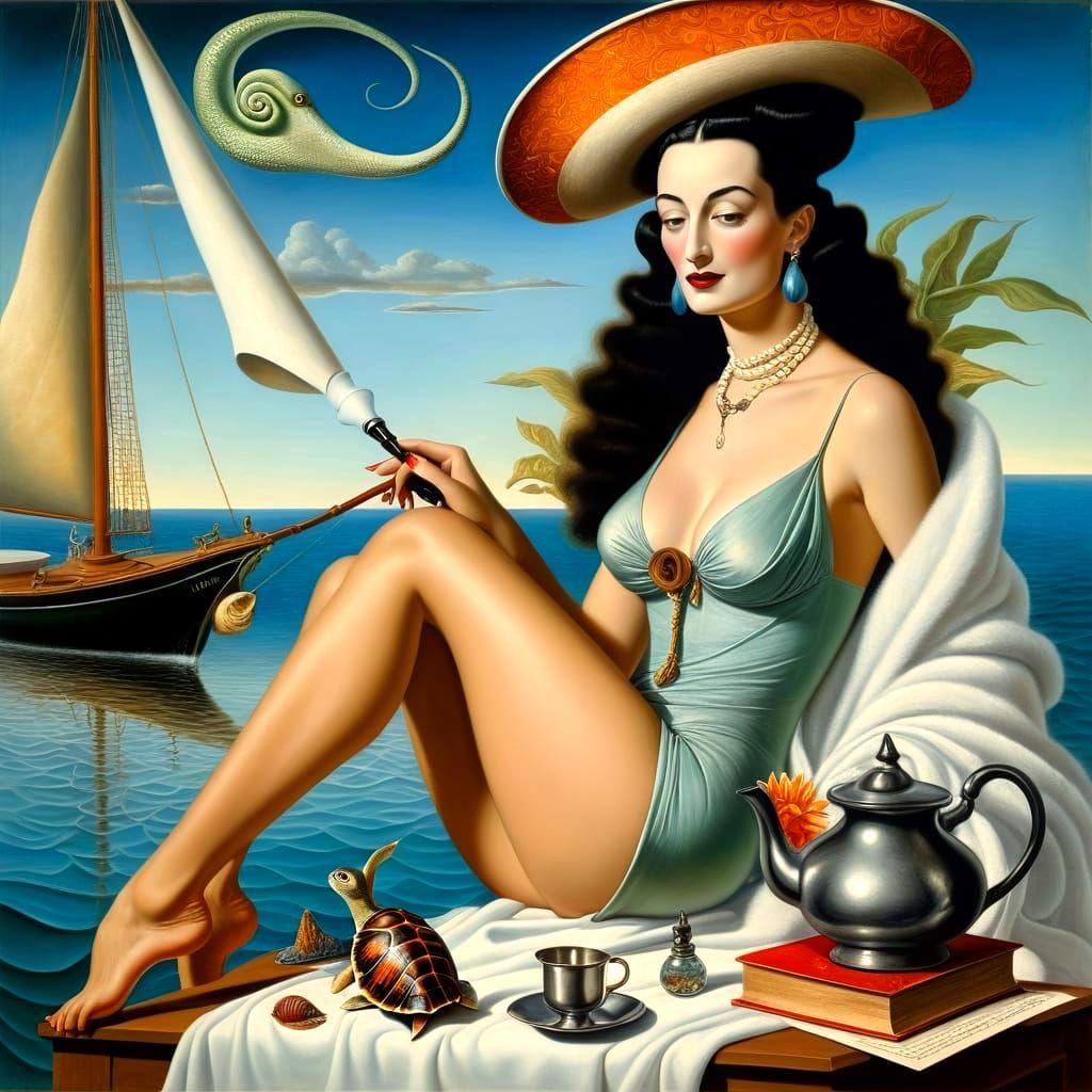 Surrealistic Fantasy Lady in Vibrant Asymmetric Composition