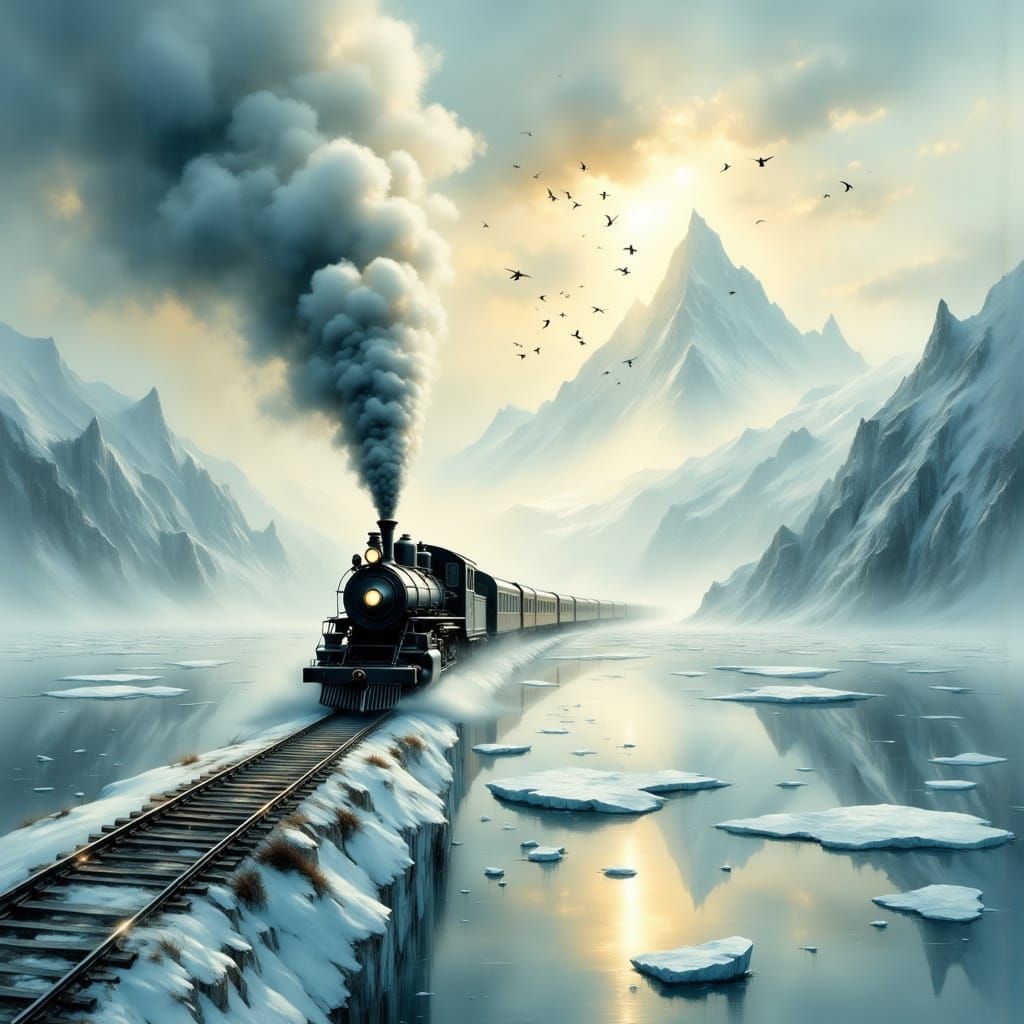 Arctic Train Journey in a Photorealistic Style