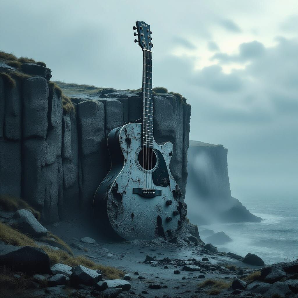 Desolate Guitar Cliff in Grim, Moody Landscape