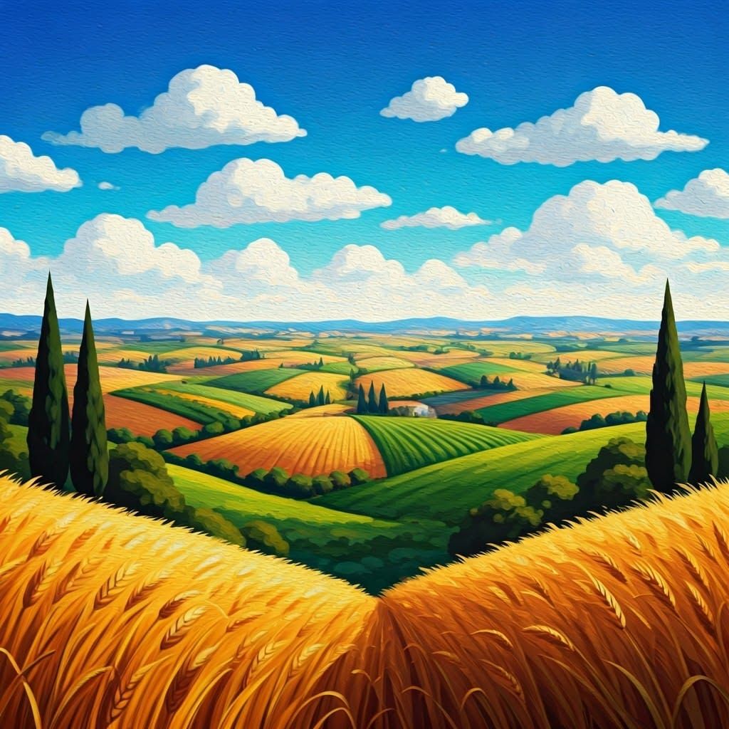 Vibrant Israeli Landscape in Naive Art Style