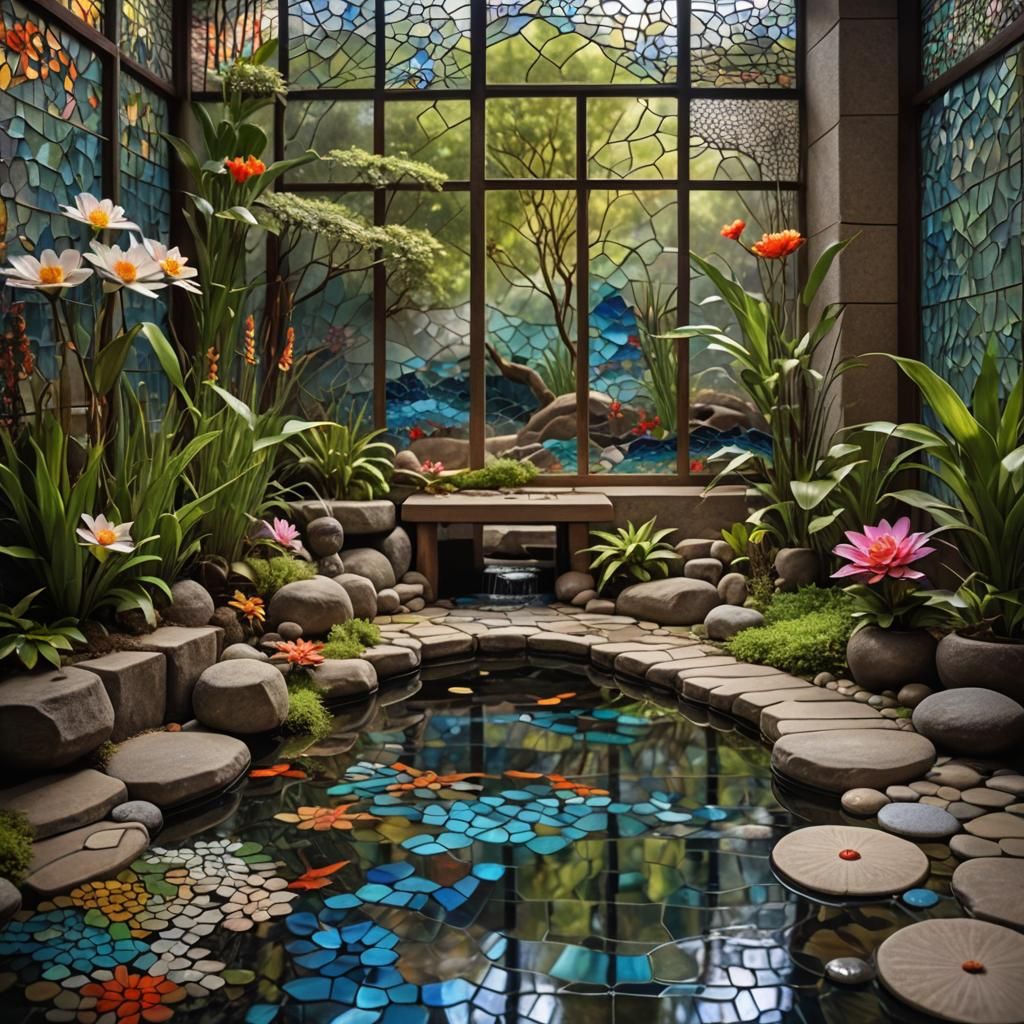 Iridescent Mosaic Zen Garden in Stained Glass