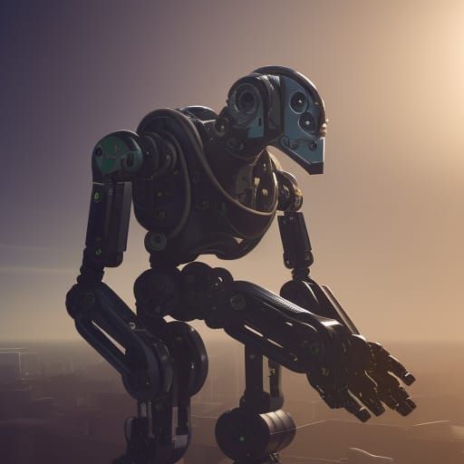 robot holding a sighn
