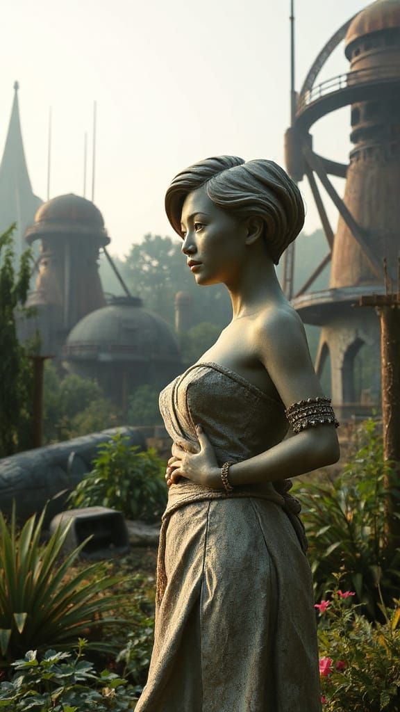 Thai Woman Statue in Post-Apocalyptic Garden