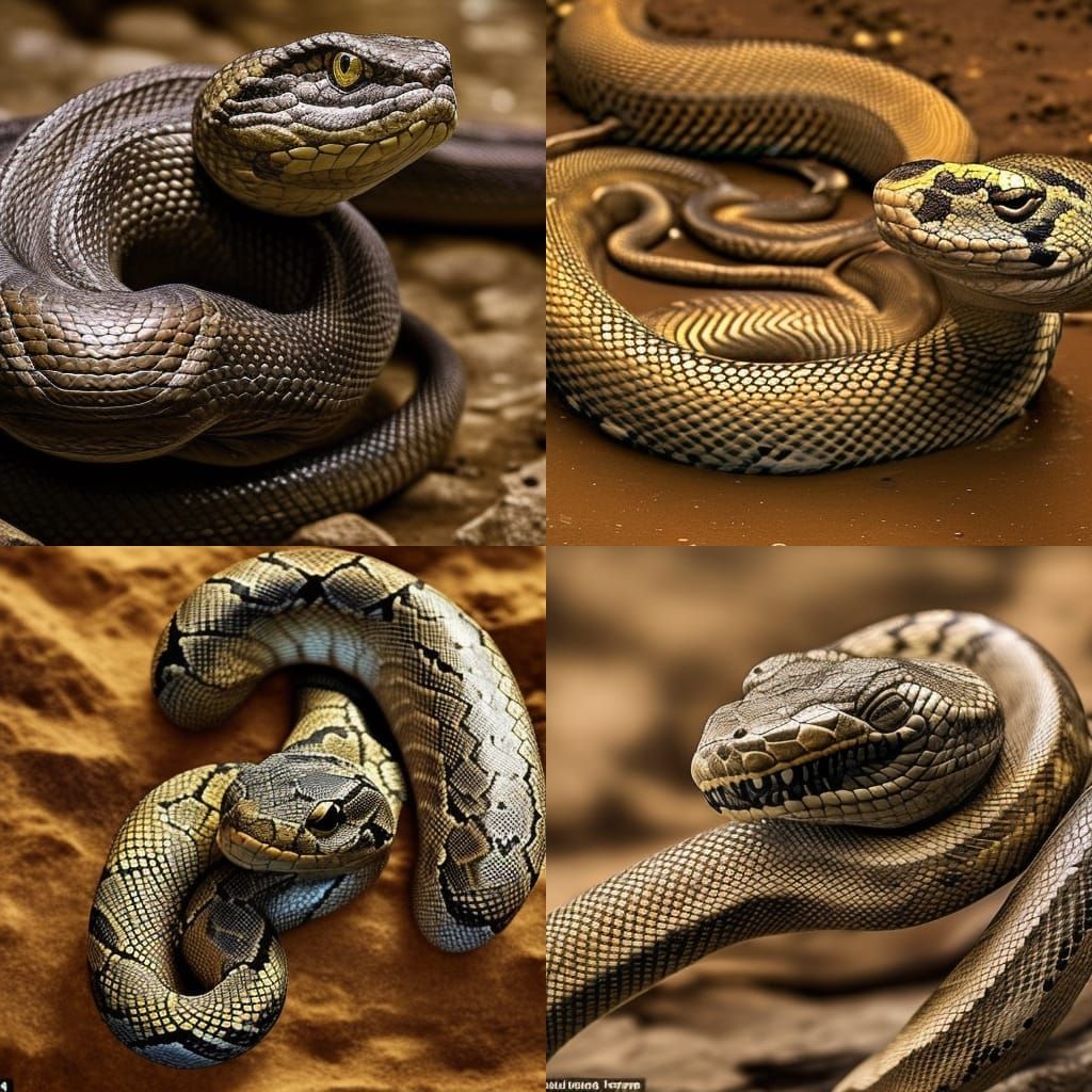 the snake is coiled and smooth and strong. Its neck is arche...
